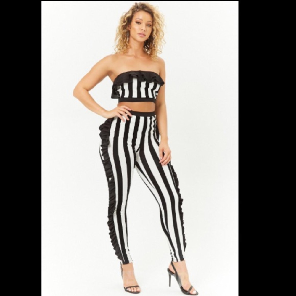 Ruffle Trim Crop Top and Pants Set